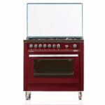 90X60 5 Gas , 1 WOK  Inox  Finish, Top Glass  Burgundy Red