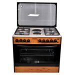 90X60 4 Gas  2 Hotplate With Gas Oven, Gas Grill, Ignition  Wood  Finish, Top Glass
